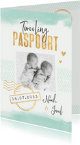 Tweeling paspoort geboortekaartje unisex waterverf goud