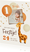 Uitnodiging 1 jaar giraf ballonnen confetti foto 
