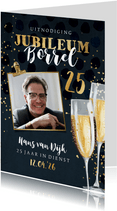 Uitnodiging jubileum borrel 25 jaar champagne goudfolie clip