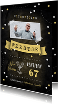 Uitnodiging pensioenfeest foto confetti vaandel krijtbord