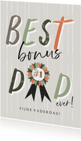 Vaderdagkaart 'Best Bonus Dad' met lint en verticale lijnen