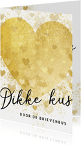Valentijnskaart gouden hart dikke kus door de brievenbus 