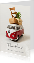 Verhuiskaart felicitatie nieuw huis - met Volkswagenbusje