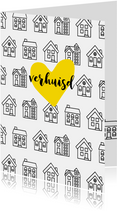  Verhuiskaart rechthoekig met getekende zwart-witte huisjes