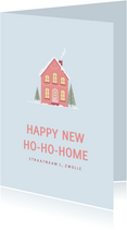 Verhuiskaart voor de kerstperiode met roze huisje