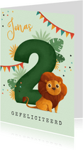 Verjaardagskaart 2 jaar jungle leeuw slingers confetti