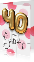 Verjaardagskaart ballon 40 jaar confetti