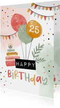Verjaardagskaart ballonnen happy birthday slingers confetti
