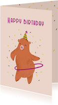 Verjaardagskaart beer met hoelahoep