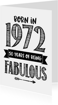 Verjaardagskaart born in 1972 - 50 years of being fabulous