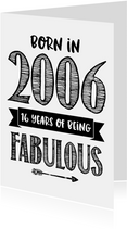 Verjaardagskaart born in 2006 - 16 years of being fabulous