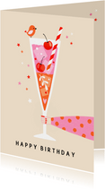 Verjaardagskaart cheers champagne roze
