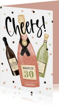 Verjaardagskaart cheers champagne wijn confetti