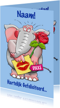 Verjaardagskaart dikke kus voor een man met olifant en roos