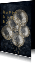Verjaardagskaart donkerblauw met confetti ballonnen