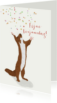 Verjaardagskaart eekhoorn confetti