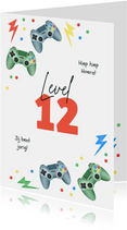 Verjaardagskaart gaming controllers level confetti