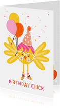  Verjaardagskaart gele vogel met ballonnen