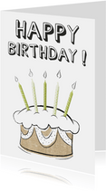 Verjaardagskaart happy birthday tekst met creatieve taart