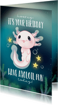 Verjaardagskaart 'have Axolotl fun' kind illustratie