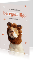 Verjaardagskaart hond beer confetti humor