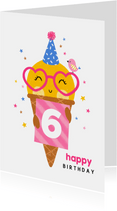 Verjaardagskaart ijsje bolletje geel