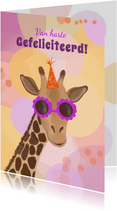 Verjaardagskaart in retrostijl met giraf met zonnebril