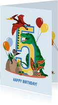 Verjaardagskaart jongen 5 jaar met dinosaurussen