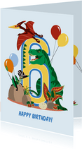 Verjaardagskaart jongen 6 jaar met dinosaurussen