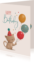 Verjaardagskaart kat met ballonnen
