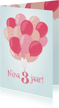 Verjaardagskaart met hippe roze meisjesballonnen