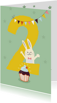 Verjaardagskaart met konijn - 2 jaar 