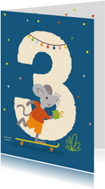 Verjaardagskaart met muis - 3 jaar