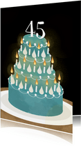 Verjaardagskaart met taart kaarsjes en aanpasbare leeftijd