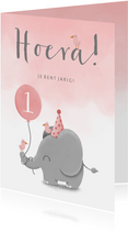 Verjaardagskaart olifantje met waterverf en ballon