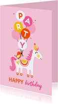 Verjaardagskaart paard ballonnen roze