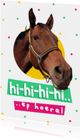 Verjaardagskaart paard hi-hi-hiep hoera met confetti