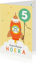 Verjaardagskaart raket met ballon geel/groen