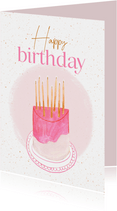 Verjaardagskaart roze taart happy birthday vrouw