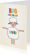 Verjaardagskaart schaapje met open knuffel armen