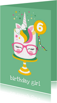 Verjaardagskaart taart eenhoorn groen