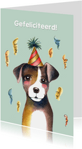 Verjaardagskaart terriër hond met feest hoedje