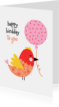 Verjaardagskaart vogel ballon rood