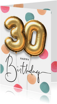 Vrolijke felicitatie verjaardagskaart ballon 30 jaar