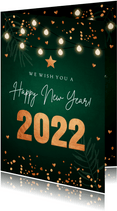 Zakelijke nieuwjaarskaart groen lampjes 2022 koperlook
