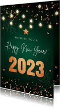Zakelijke nieuwjaarskaart groen lampjes 2023 koperlook