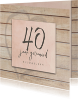 40 jarige jubileum uitnodigingskaart hout en roze watercolor