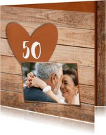 50 jaar getrouwd huwelijk uitnodiging houten cognac verf