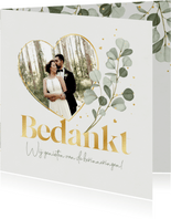 Bedankkaart bruiloft eucalyptus goud hartjes foto