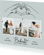 Bedankkaart trouwen bruiloft pastel stijlvol lijntekening
